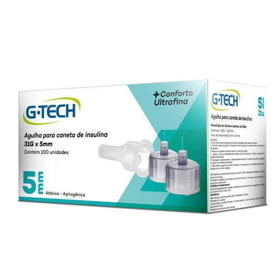 Agulha para caneta de insulina G-TECH 4mm 32G Caixa com 100