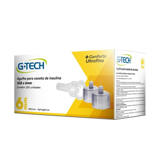 Agulha para caneta de insulina G-TECH 6mm 31G Caixa com 100