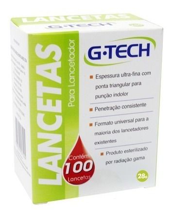 LANCETA PARA LANCETADOR G-TECH 28G CX COM 100 UND