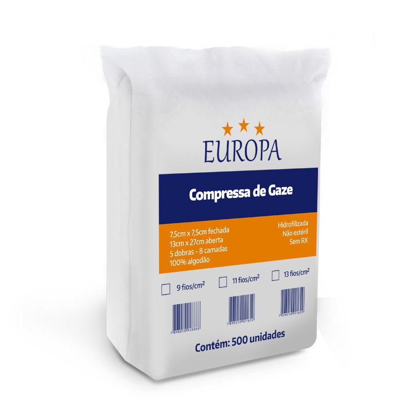 COMPRESSA DE GAZE 13F. C/500 NAO ESTERIL 7,5 CM X 7,5 CM